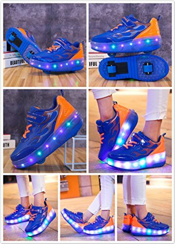 Mr.Ang Skateboard Schuhe mit LED 7 Farbe Farbwechsel Lichter blinken Räder SchuheTurnschuhe Jungen und Mädchen Flügel-Art Rollen Verstellbare neutral Kuli Rollschuh Schuhe - 8