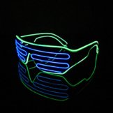 Lerway 2 Bicolor EL Wire Leuchtbrille Leuchten LED Shutter Shade Brille Fun Konzert + Soundsteuerung Box für Masquerade Party, Nacht Pub,Bar Klub Rave,70er 80er 90er Kostüm (Blau + Hellgrün) - 1