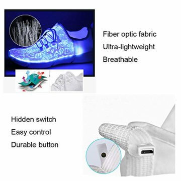 LED Laufschuhe Atmungsaktive Fabric Nacht Sportschuhe 7 Farben Leuchtende Schuhe Damen Herren mit USB Ladegerät Weiß 42 EU - 4